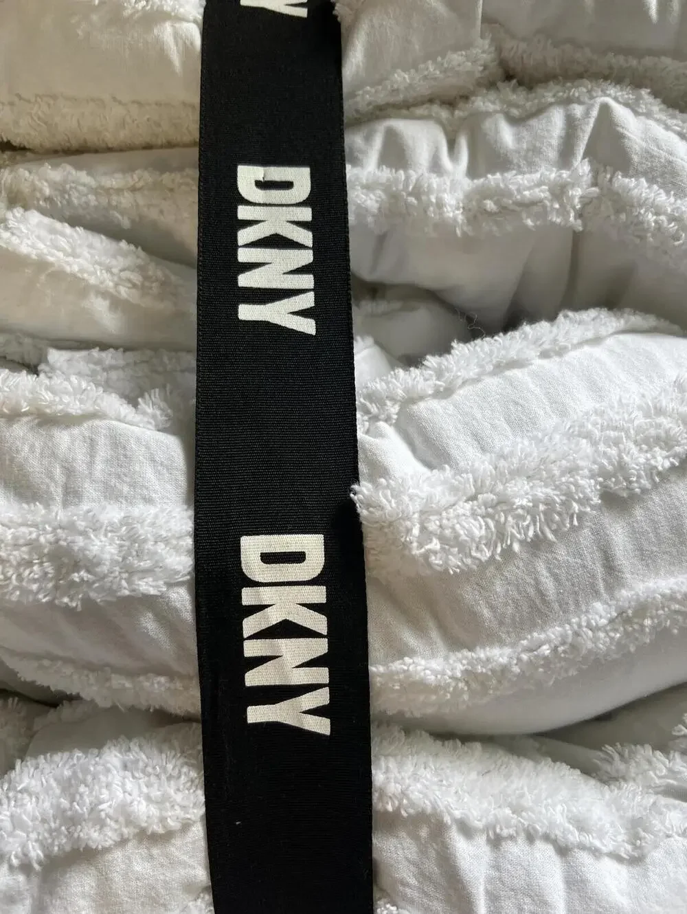 DKNY Chenille Stripe King Comforter Set, White, NWT